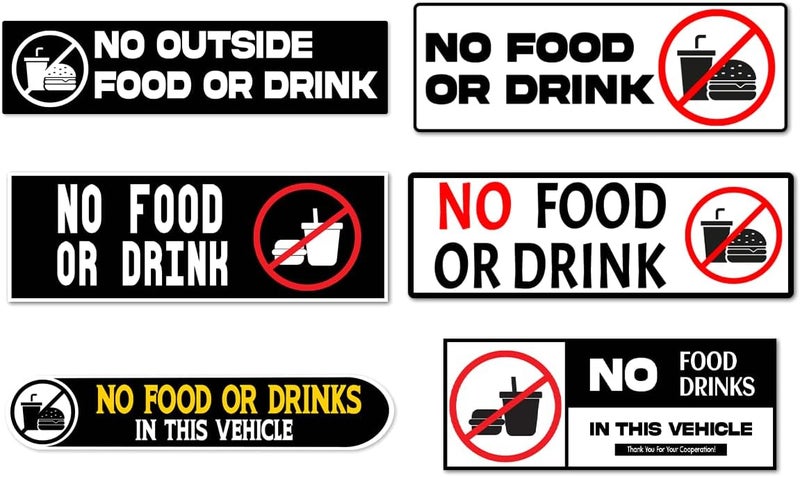 RABOWA Pack 6 Pcs No Food Or Drink Allowed Sticker for Cars Vehicles Trucks Indoor Outdoor Window Warning Signs Bumper Stickers Removable Waterproof Vinyl Decals Car Exterior Accessories - Image 1